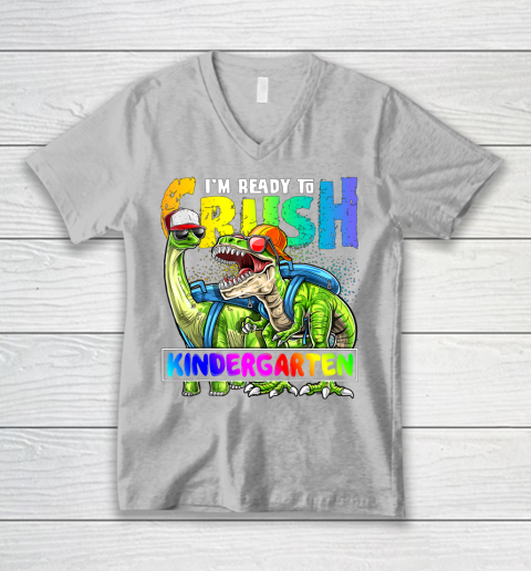 Next Level t shirts I m Ready To Crush Kindergarten T Rex Dino Holding Pencil Back To School V-Neck T-Shirt 3