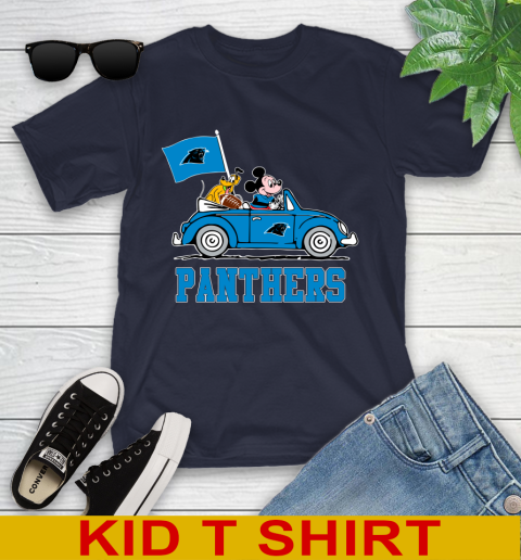 NFL Football Carolina Panthers Pluto Mickey Driving Disney Shirt Youth T-Shirt 3