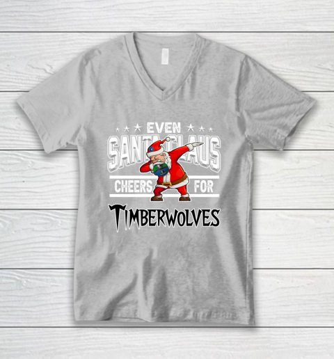 Minnesota Timberwolves Even Santa Claus Cheers For Christmas NBA V-Neck T-Shirt 3