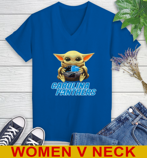 NFL Football Carolina Panthers Baby Yoda Star Wars Shirt Women's V-Neck T-Shirt 11