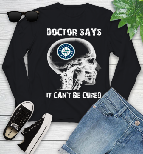 MLB Seattle Mariners Baseball Skull It Can't Be Cured Shirt Youth Long Sleeve
