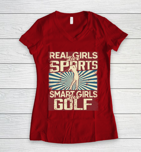 Real girls love sports smart girls love golf Women's V-Neck T-Shirt 8
