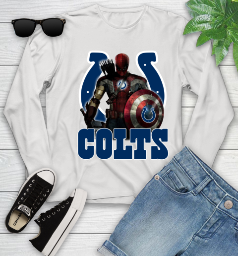 NFL Captain America Thor Spider Man Hawkeye Avengers Endgame Football Indianapolis Colts Youth Long Sleeve
