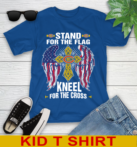 NFL Football Chicago Bears Stand For Flag Kneel For The Cross Shirt Youth T-Shirt 10