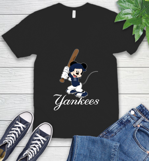 MLB Baseball New York Yankees Cheerful Mickey Mouse Shirt V-Neck T-Shirt