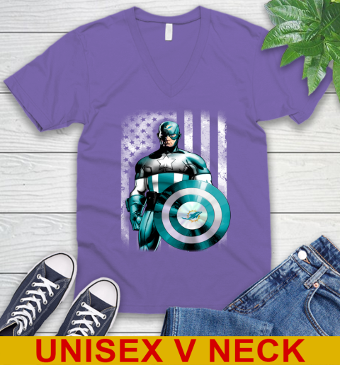 Miami Dolphins NFL Football Captain America Marvel Avengers American Flag Shirt V-Neck T-Shirt 8