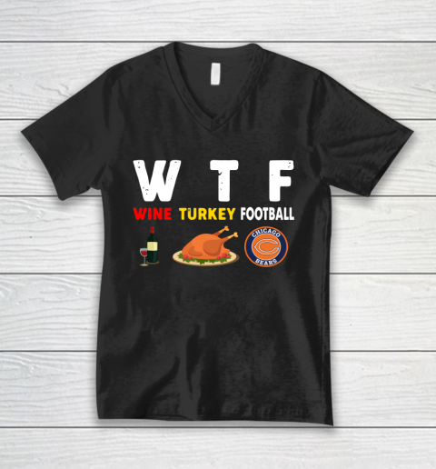 Chicago Bears Giving Day WTF Wine Turkey Football NFL V-Neck T-Shirt
