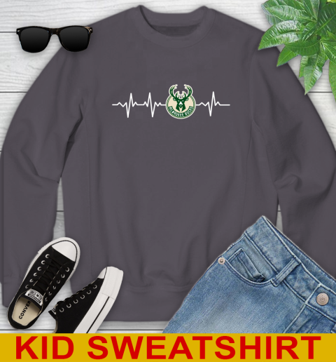 Milwaukee Bucks NBA Basketball Heart Beat Shirt Youth Sweatshirt - Image 6