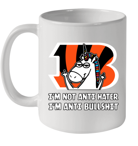 Cincinnati Bengals NFL Football Unicorn I'm Not Anti Hater I'm Anti Bullshit Ceramic Mug 11oz