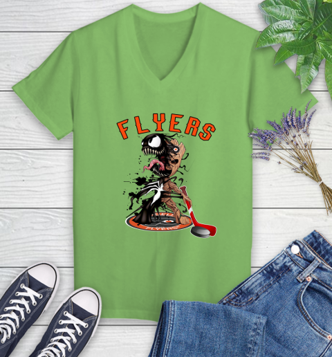 NHL Philadelphia Flyers Hockey Venom Groot Guardians Of The Galaxy Women's V-Neck T-Shirt 11