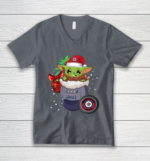 Winnipeg Jets Christmas Baby Yoda Star Wars Funny Happy NHL V-Neck T-Shirt 5
