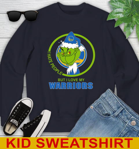 Golden State Warriors NBA Christmas Grinch I Hate People But I Love My Favorite Basketball Team Youth Sweatshirt 3