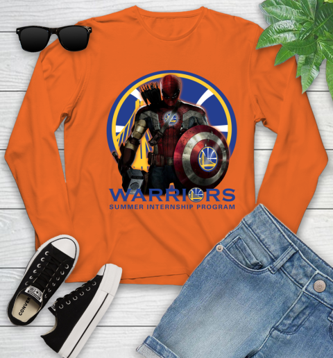 Golden State Warriors NBA Basketball Captain America Thor Spider Man Hawkeye Avengers Youth Long Sleeve 4