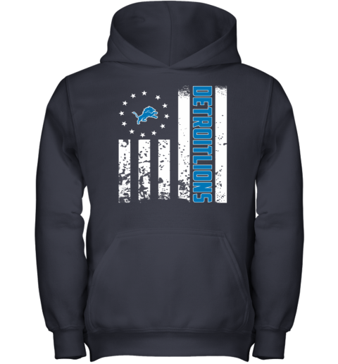 Mens Detroit Lions Hoodie 3D Famous USA Flag Blue Detroit Lions