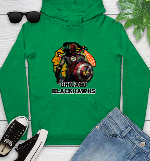 NHL Captain America Thor Spider Man Hawkeye Avengers Endgame Hockey Chicago Blackhawks Youth Hoodie 7