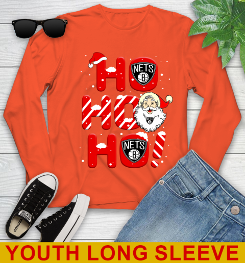 Brooklyn Nets NBA Basketball Ho Ho Ho Santa Claus Merry Christmas Shirt Youth Long Sleeve 3