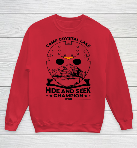 Camp Hide And Seek Champion Crystal Lake 1980 Halloween Youth Sweatshirt 4