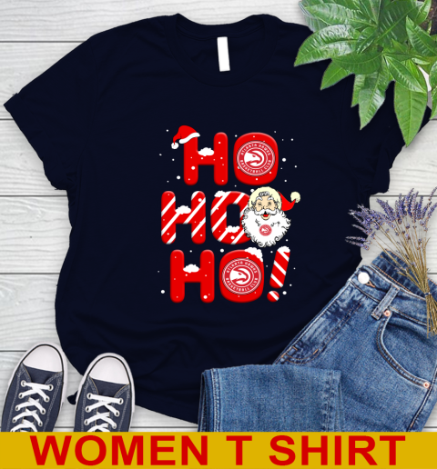 Atlanta Hawks NBA Basketball Ho Ho Ho Santa Claus Merry Christmas Shirt Women's T-Shirt - Image 3