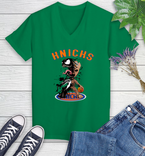 NBA New York Knicks Basketball Venom Groot Guardians Of The Galaxy Women's V-Neck T-Shirt 5