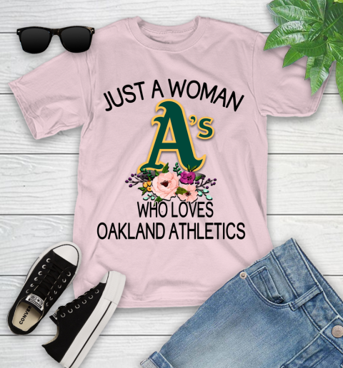 MLB Just A Woman Who Loves Oakland Athletics Baseball Sports Youth T-Shirt 7