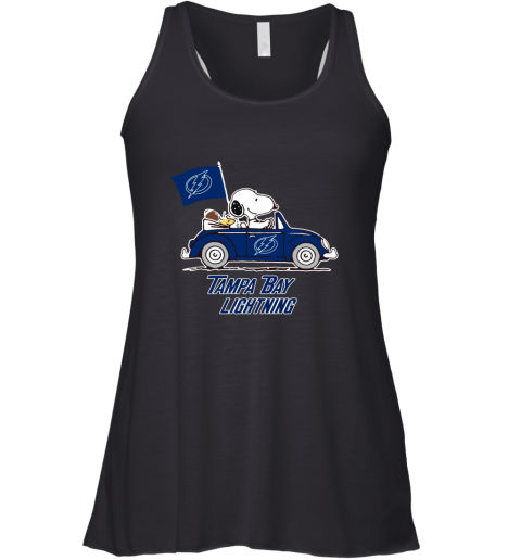 Snoopy And Woodstock Ride The Tampa Bay Lightnings Car NHL Racerback Tank