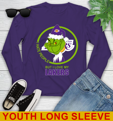 Los Angeles Lakers NBA Christmas Grinch I Hate People But I Love My Favorite Basketball Team Youth Long Sleeve 5