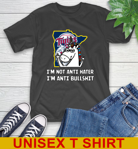 Minnesota Twins MLB Baseball Unicorn I'm Not Anti Hater I'm Anti Bullshit T-Shirt 2