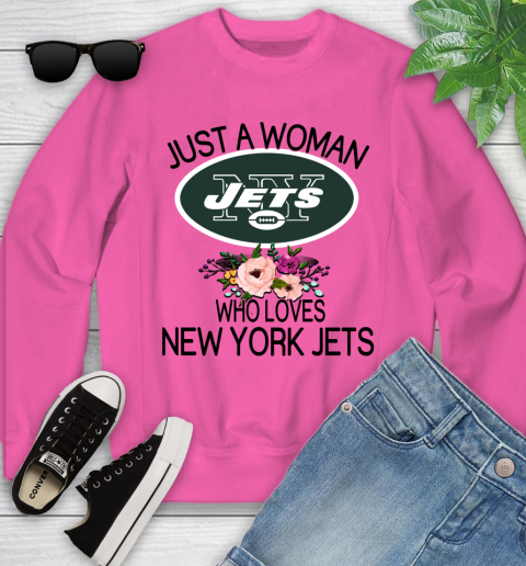 NFL Just A Woman Who Loves New York Jets Football Sports Youth Sweatshirt 3