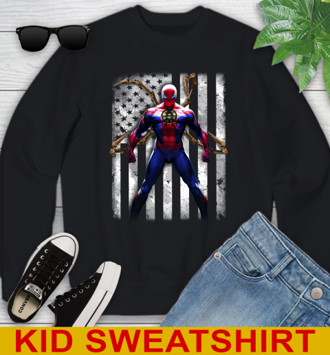 NHL Hockey Boston Bruins Spider Man Avengers Marvel American Flag Shirt Youth Sweatshirt