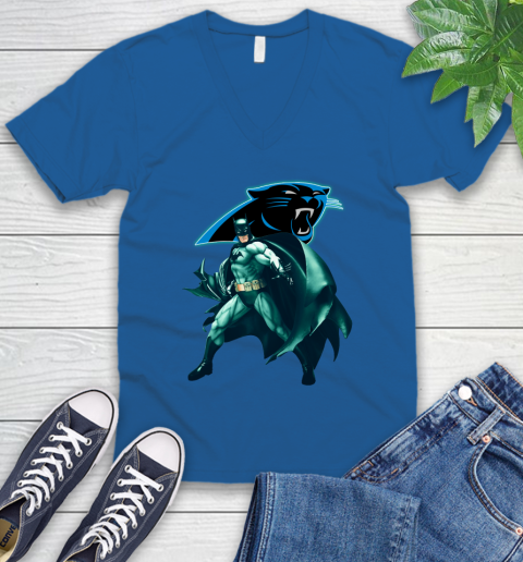 NFL Batman Football Sports Carolina Panthers V-Neck T-Shirt 6