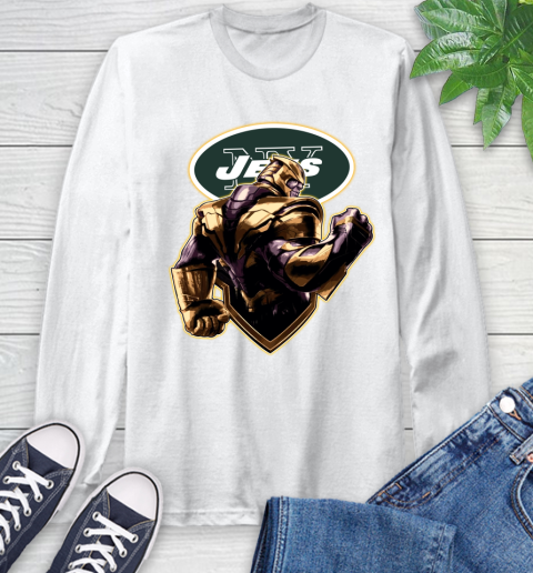 NFL Thanos Avengers Endgame Football Sports New York Jets Long Sleeve T-Shirt