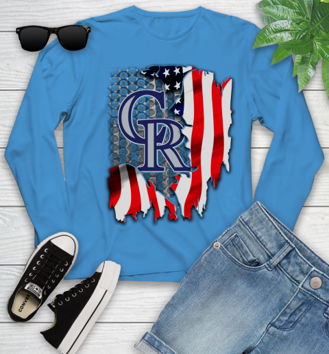 Colorado Rockies MLB Baseball American Flag Youth Long Sleeve 8