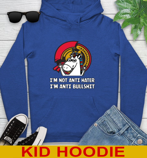 Ottawa Senators NHL Hockey Unicorn I'm Not Anti Hater I'm Anti Bullshit Youth Hoodie 10