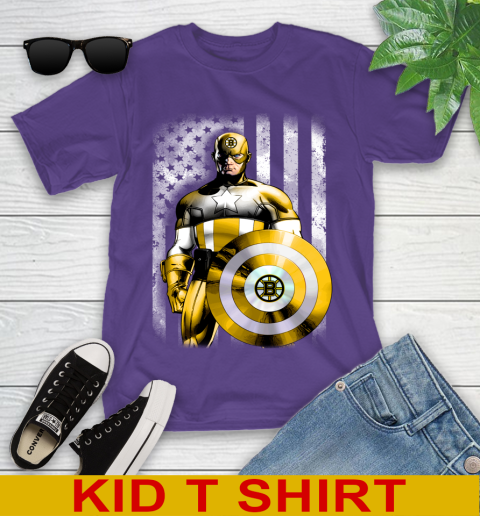 Boston Bruins NHL Hockey Captain America Marvel Avengers American Flag Shirt Youth T-Shirt 3
