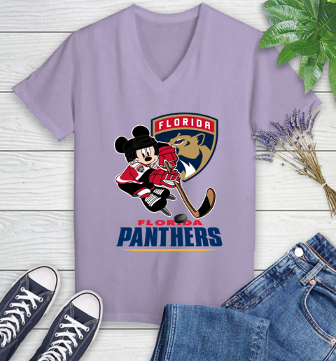 NHL Florida Panthers Mickey Mouse Disney Hockey T Shirt Women's V-Neck T-Shirt 14