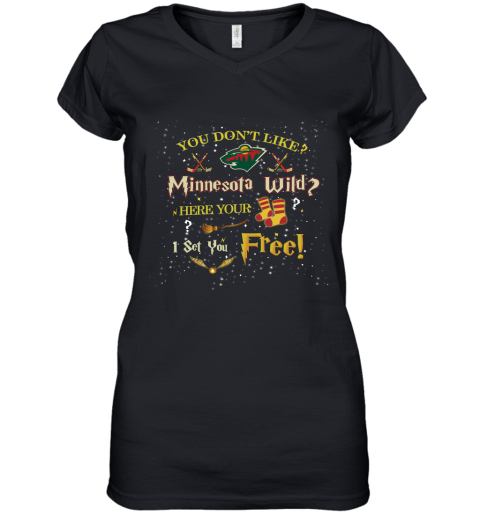 NHL You Don't Like Minnesota Wild Here Your Socks I Set You Free Harry Potter Hockey yow7YV8nVB4 women v neck t shirt 39 95 151514 front black