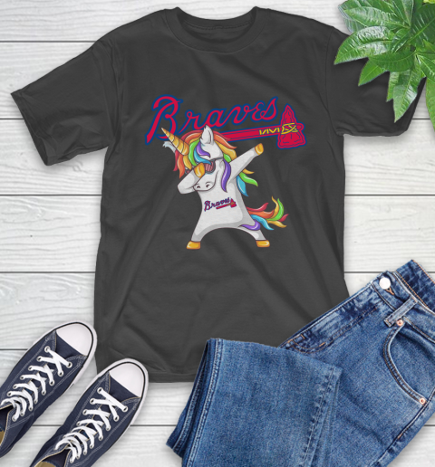 Atlanta Braves MLB Baseball Funny Unicorn Dabbing Sports T-Shirt 2