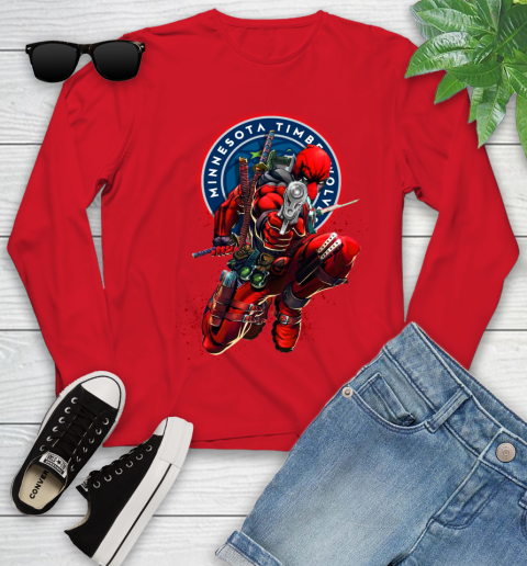 NBA Deadpool Marvel Comics Sports Basketball Minnesota Timberwolves Youth Long Sleeve 11