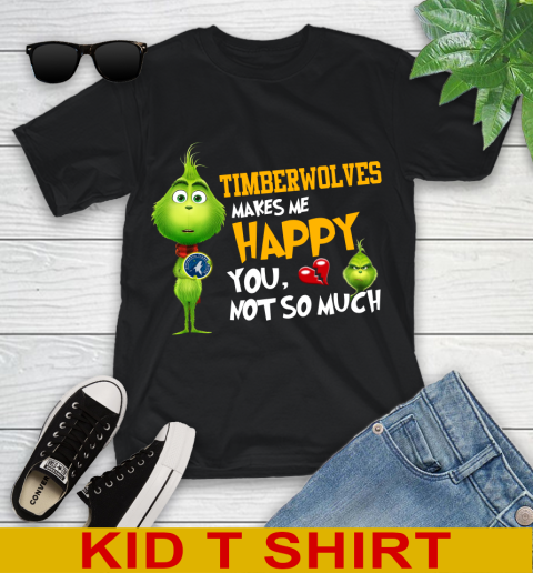 NBA Minnesota Timberwolves Makes Me Happy You Not So Much Grinch Basketball Sports Youth T-Shirt