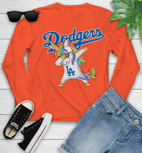 Los Angeles Dodgers MLB Baseball Funny Unicorn Dabbing Sports Youth Long Sleeve 4