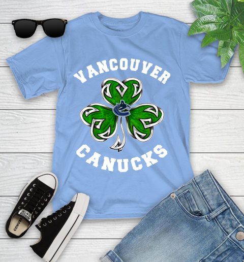 NHL Vancouver Canucks Three Leaf Clover St Patrick's Day Hockey Sports Youth T-Shirt 15