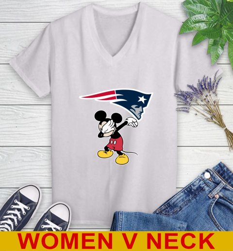 New England Patriots NFL Football Dabbing Mickey Disney Sports Women's V-Neck T-Shirt