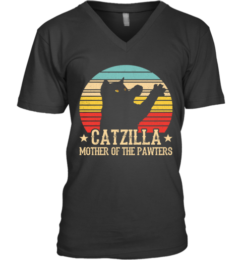 Catzilla Mother Of The Pawters Vintage V-Neck T-Shirt