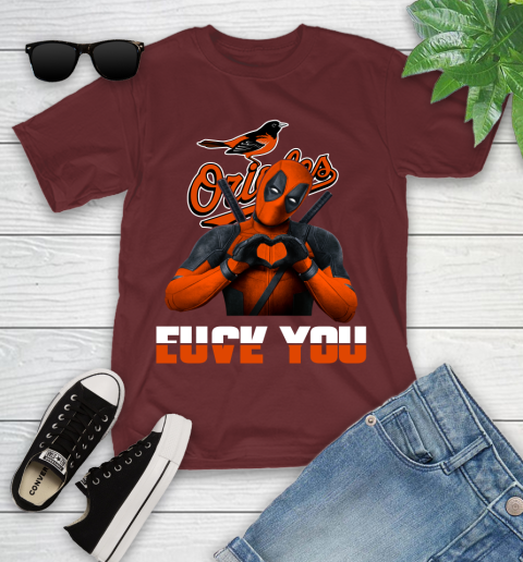 MLB Baltimore Orioles Deadpool Love You Fuck You Baseball Sports Youth T-Shirt 14