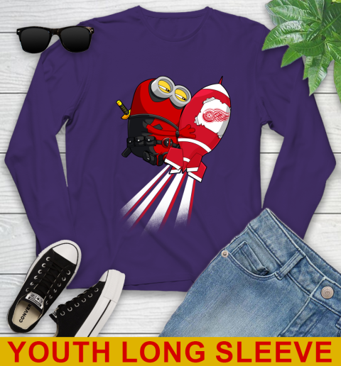 NHL Hockey Detroit Red Wings Deadpool Minion Marvel Shirt Youth Long Sleeve 4