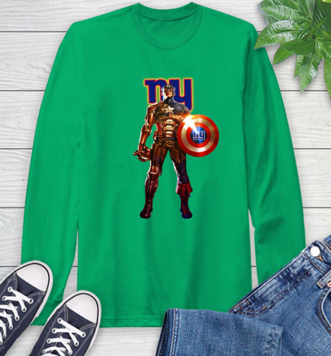 NFL Captain America Marvel Avengers Endgame Football Sports New York Giants Long Sleeve T-Shirt 7