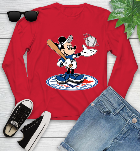 MLB Baseball Toronto Blue Jays Cheerful Mickey Disney Shirt Youth Long Sleeve 11