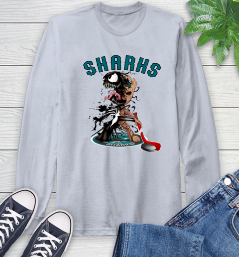 NHL San Jose Sharks Hockey Venom Groot Guardians Of The Galaxy Long Sleeve T-Shirt 6
