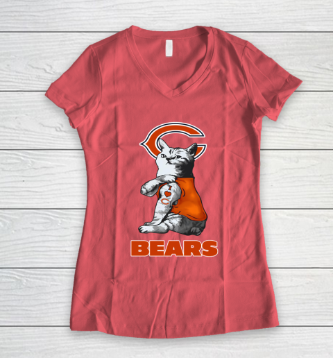 NFL Football My Cat Loves Chicago Bears Women's V-Neck T-Shirt 4