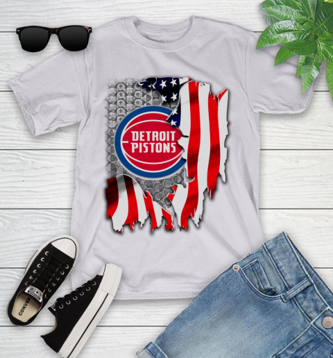 Detroit Pistons NBA Basketball American Flag Youth T-Shirt 4